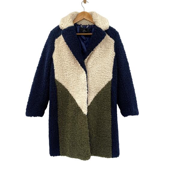 J. Crew Sherpa navy green colorblock Pea Coat - Picture 2 of 7